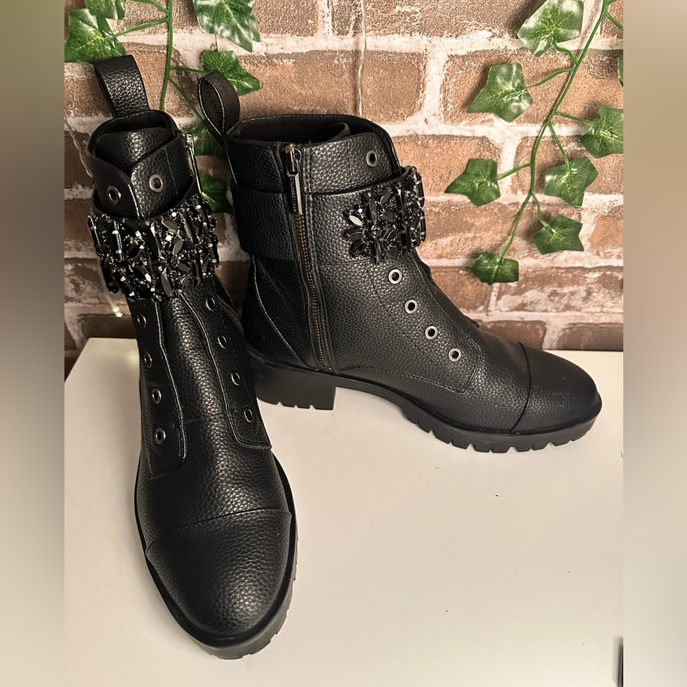Karl Lagerfeld Payson Jeweled Combat Black Boots Women’s Size 9